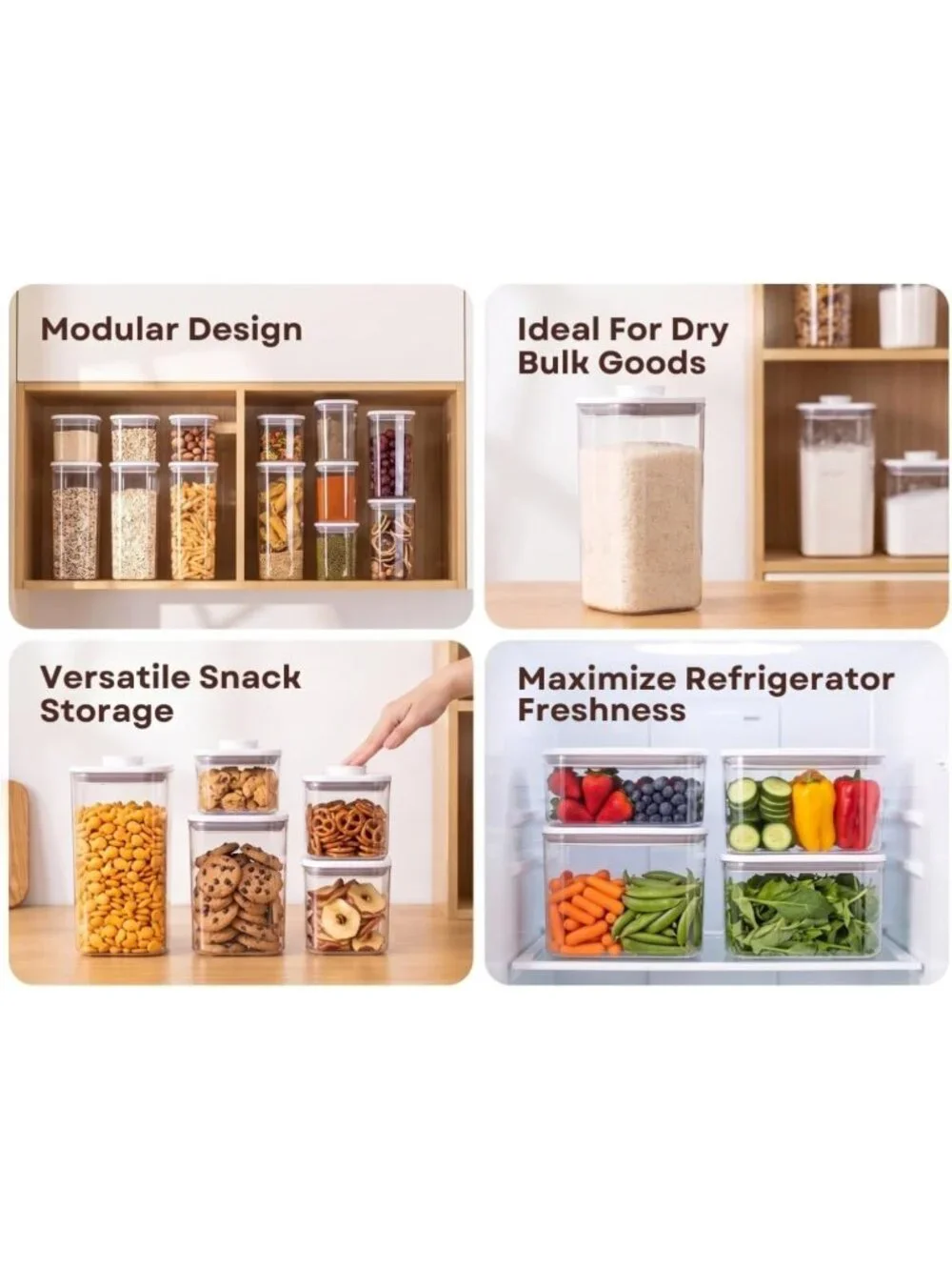 Airtight Food Storage Containers Set - 6-Pc Modular, Leakproof, Stackable Bins